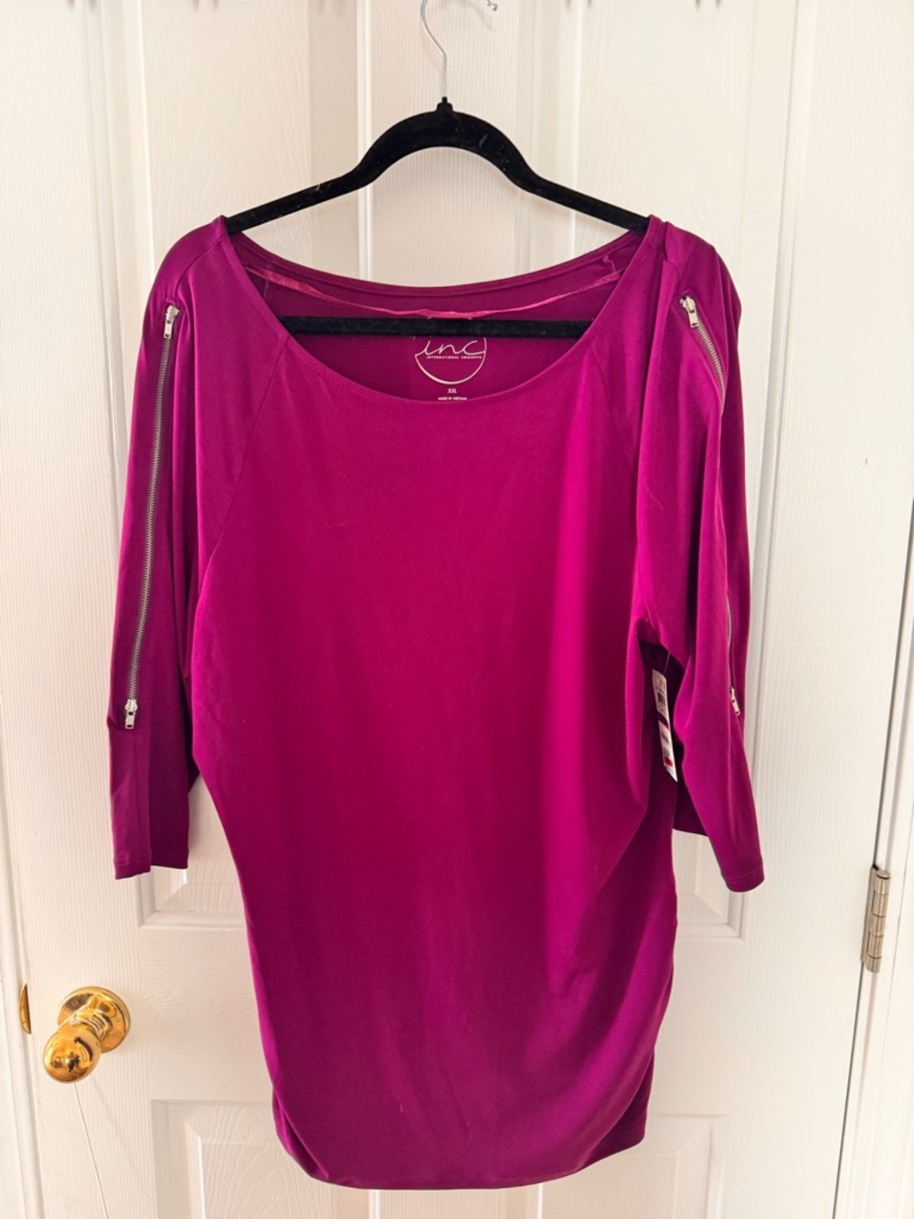 INC International Concepts Magenta Zip-Sleeve Boatneck Tunic